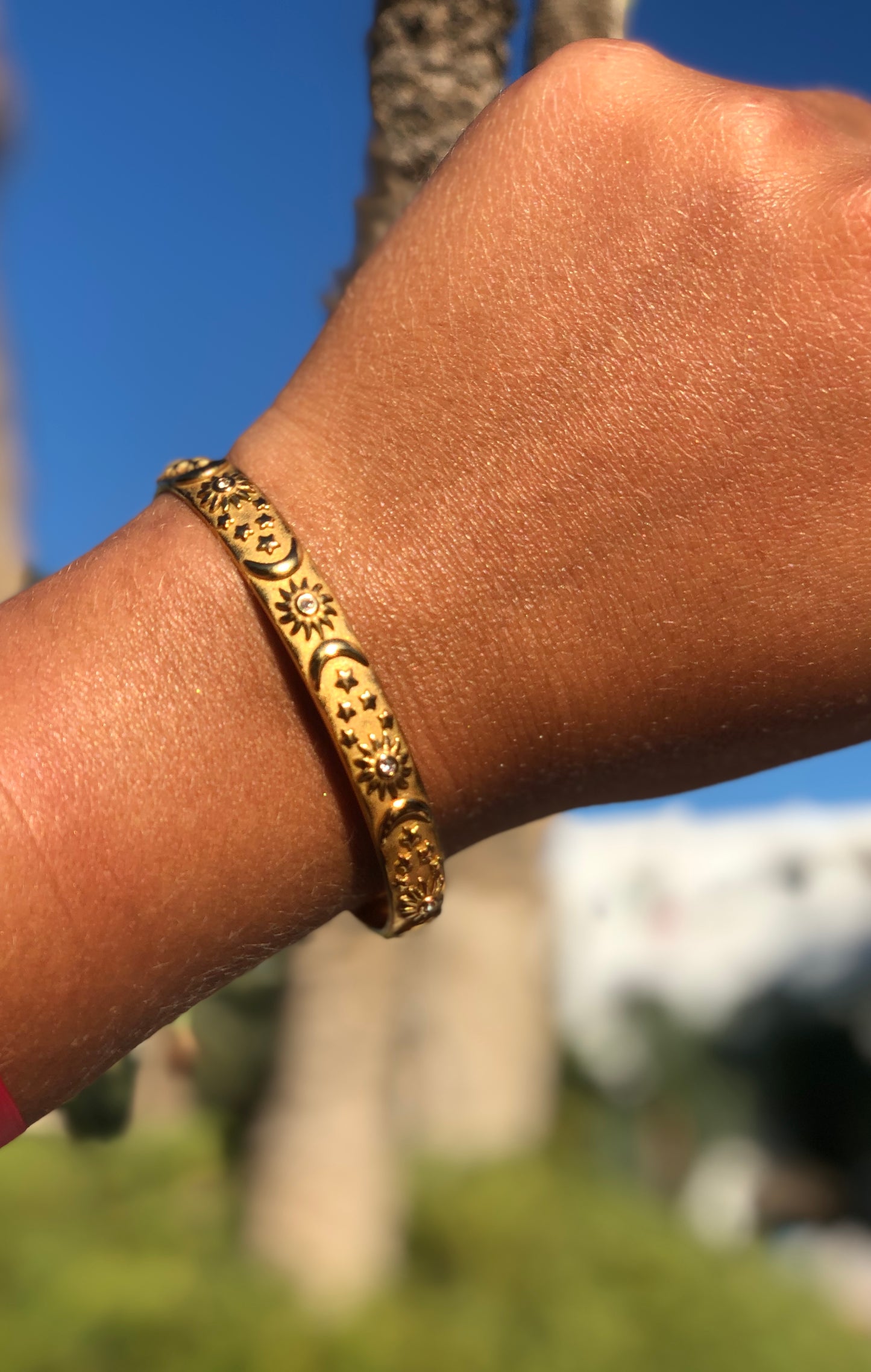 Bracelet symbolique
Bracelet en acier inoxydable
Jonc
Jonc réglable
Bijoux élégant
Bracelet en acier inoxydable grigri Bijoux porte bonheur
Bracelet Céleste
Bijou lune
Soleil